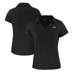 Women New York Jets Polos^Women's Cutter & Buck Black Monochromatic Logo Daybreak Eco Recycled V-Neck Polo