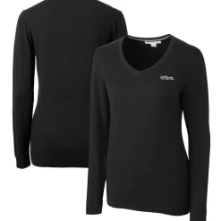 Women New York Jets Sweaters & Dress Shirts | Sweaters^Women's Cutter & Buck Black Throwback Logo Lakemont Tri-Blend V-Neck Sweater