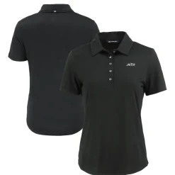 Women New York Jets Polos^Women's Cutter & Buck Black Monochromatic Logo Coastline Epic Comfort Eco Recycled Polo