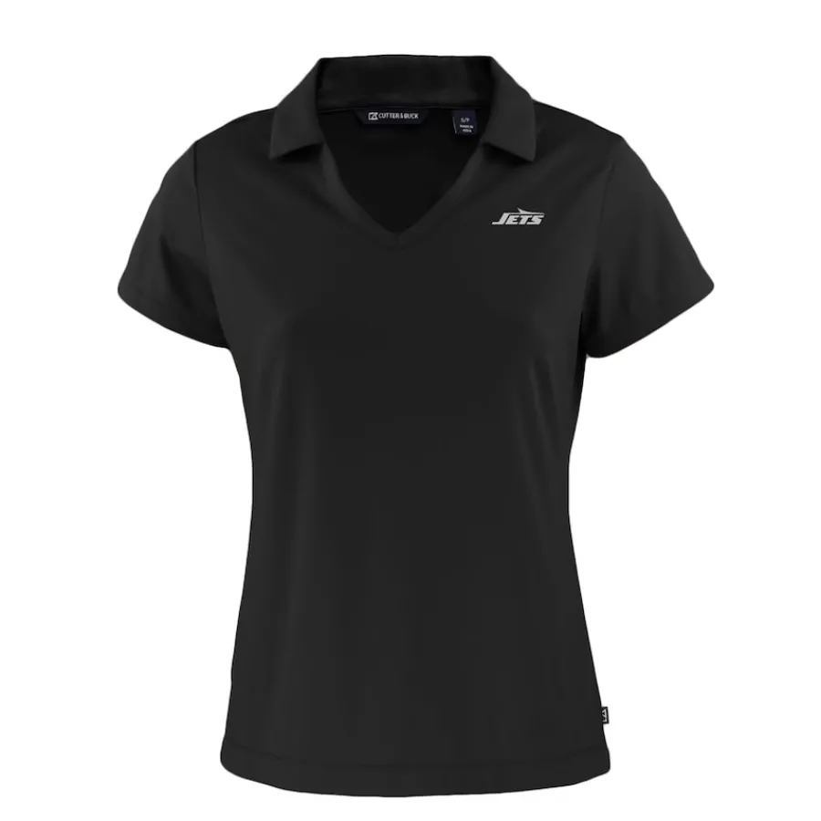 Women New York Jets Polos^Women's Cutter & Buck Black Monochromatic Logo Daybreak Eco Recycled V-Neck Polo