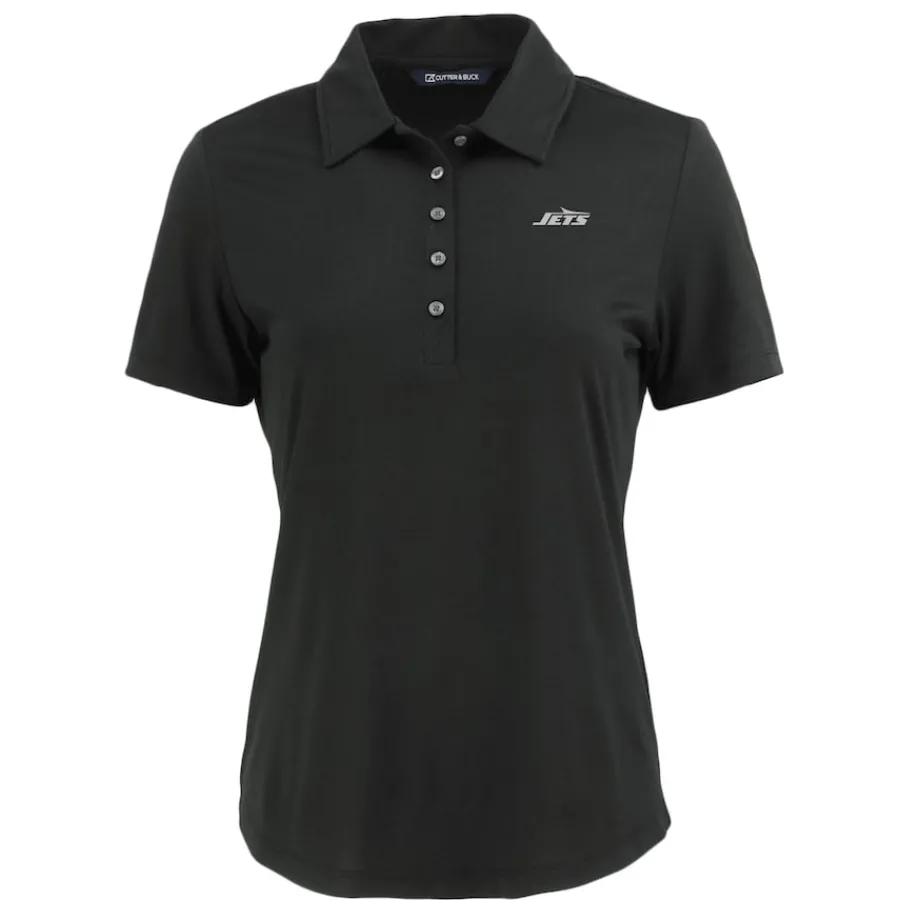 Women New York Jets Polos^Women's Cutter & Buck Black Monochromatic Logo Coastline Epic Comfort Eco Recycled Polo