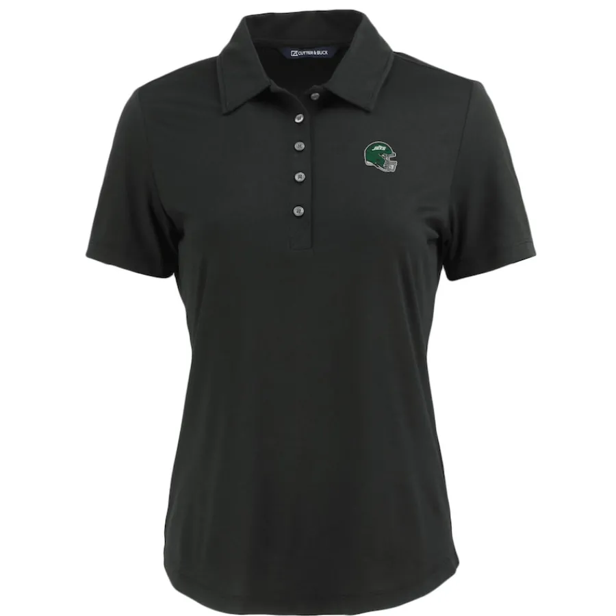 Women New York Jets Polos^Women's Cutter & Buck Black Helmet Coastline Epic Comfort Eco Recycled Polo