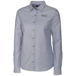 Women New York Jets Sweaters & Dress Shirts^Women's Cutter & Buck Charcoal Throwback Logo Oxford Stretch Long Sleeve Button-Up Shirt