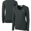 Women New York Jets Sweaters & Dress Shirts | Sweaters^Women's Cutter & Buck Heather Charcoal Throwback Logo Lakemont Tri-Blend V-Neck Sweater
