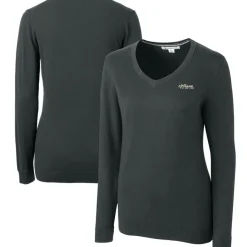 Women New York Jets Sweaters & Dress Shirts | Sweaters^Women's Cutter & Buck Heather Charcoal Throwback Logo Lakemont Tri-Blend V-Neck Sweater