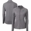 Women New York Jets Jackets^Women's Cutter & Buck Heather Black Primary Logo Adapt Eco Knit Hybrid Recycled Full-Zip Hoodie