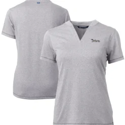 Women New York Jets Sweaters & Dress Shirts^Women's Cutter & Buck Heather Gray Throwback Logo Forge Blade V-Neck Polo