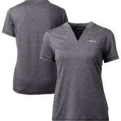 Women New York Jets Sweaters & Dress Shirts^Women's Cutter & Buck Heather Charcoal Throwback Logo Forge Blade V-Neck Polo