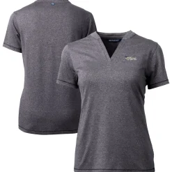 Women New York Jets Sweaters & Dress Shirts^Women's Cutter & Buck Heather Charcoal Throwback Logo Forge Blade V-Neck Polo