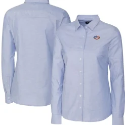 Women New York Jets Sweaters & Dress Shirts^Women's Cutter & Buck Light Blue Oxford Stretch Long Sleeve Button-Up Shirt