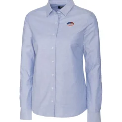 Women New York Jets Sweaters & Dress Shirts^Women's Cutter & Buck Light Blue Oxford Stretch Long Sleeve Button-Up Shirt