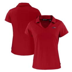 Women New York Jets Polos^Women's Cutter & Buck Red Americana Daybreak Eco Recycled V-Neck Polo