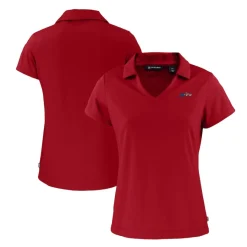 Women New York Jets Polos^Women's Cutter & Buck Red Americana Daybreak Eco Recycled V-Neck Polo
