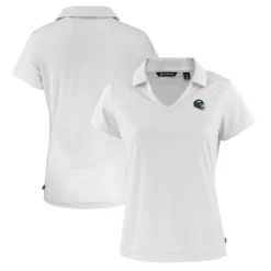 Women New York Jets Polos^Women's Cutter & Buck White Helmet Daybreak Eco Recycled V-Neck Polo