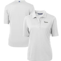 Women New York Jets Polos^Women's Cutter & Buck White Throwback Logo Virtue Eco Pique Recycled Polo