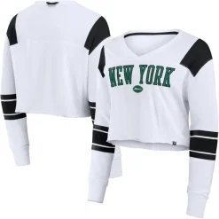 Women New York Jets T-Shirts | Women^Women's Fanatics White Stretch Cropped Fashion Long Sleeve T-Shirt