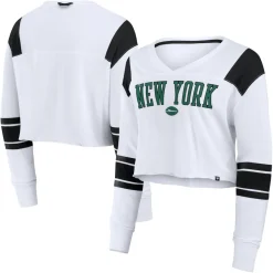 Women New York Jets T-Shirts | Women^Women's Fanatics White Stretch Cropped Fashion Long Sleeve T-Shirt