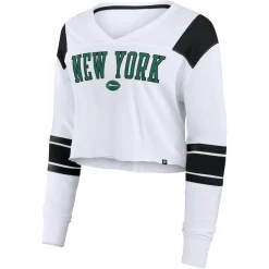 Women New York Jets T-Shirts | Women^Women's Fanatics White Stretch Cropped Fashion Long Sleeve T-Shirt