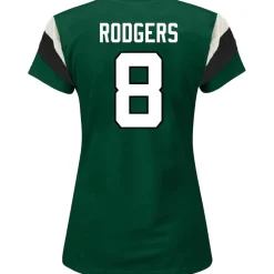 Women New York Jets Plus Sizes^Women's Fanatics Aaron Rodgers Green Plus Size Sleeve Stripe Name & Number T-Shirt