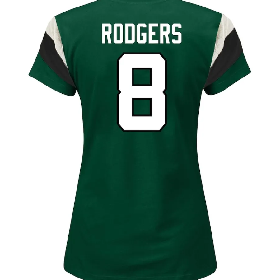 Women New York Jets Plus Sizes^Women's Fanatics Aaron Rodgers Green Plus Size Sleeve Stripe Name & Number T-Shirt
