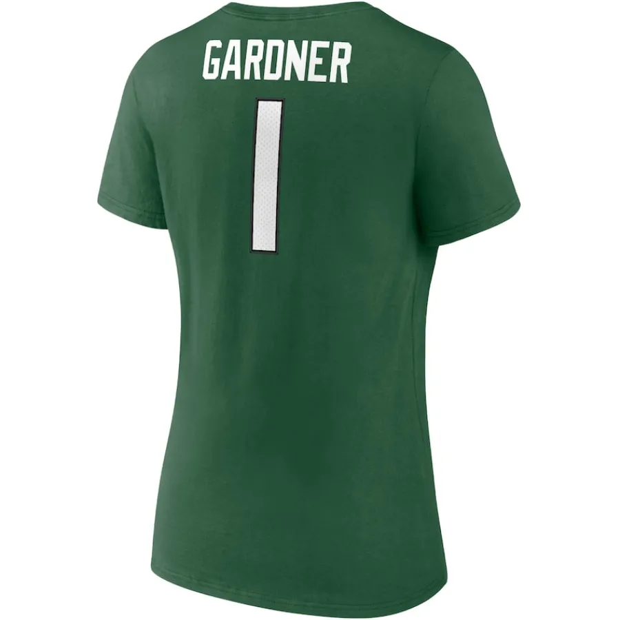 Women New York Jets T-Shirts | Women^Women's Fanatics Ahmad Sauce Gardner Black Player Icon Name & Number V-Neck T-Shirt