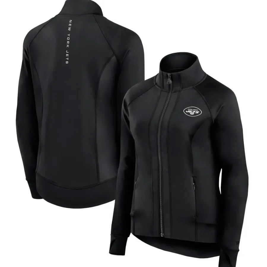 Women New York Jets Jackets^Women's Fanatics Black Studio Fitted Full-Zip Gym Track Jacket