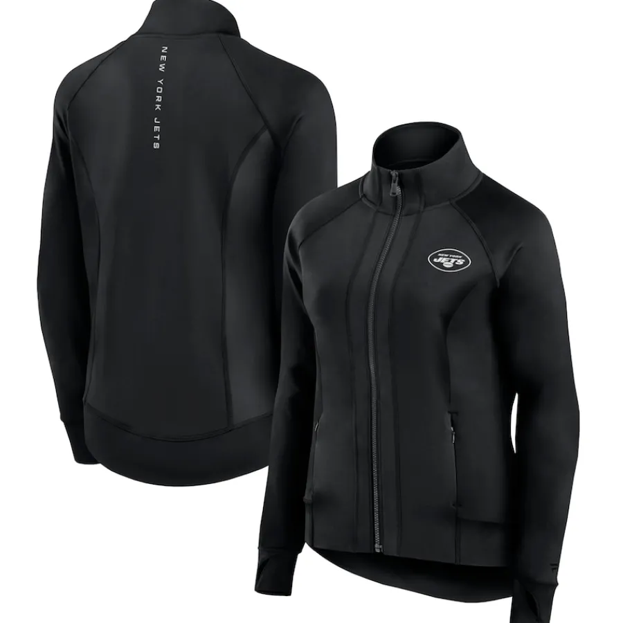 Women New York Jets Jackets^Women's Fanatics Black Studio Fitted Full-Zip Gym Track Jacket
