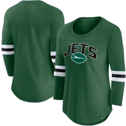 Women New York Jets T-Shirts | Women^Women's Fanatics Green First Team Arch Logo 3/4 Sleeve T-Shirt