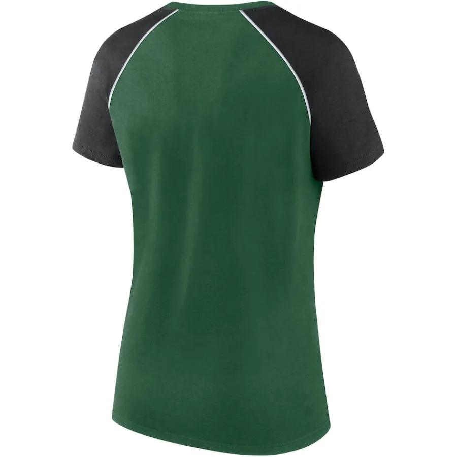 Women New York Jets T-Shirts | Women^Women's Fanatics Green/Black Glittered Primary Raglan T-Shirt