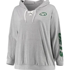 Women New York Jets Sweatshirts & Fleece | Women^Women's Fanatics Heathered Gray Plus Size Lace-Up Pullover Hoodie