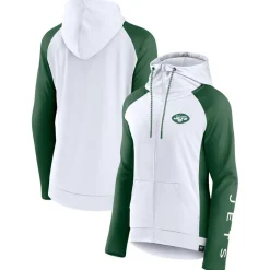 Women New York Jets Jackets | Sweatshirts & Fleece^Women's Fanatics White/Green End Around Lightweight Raglan Full-Zip Hoodie Jacket