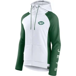 Women New York Jets Jackets | Sweatshirts & Fleece^Women's Fanatics White/Green End Around Lightweight Raglan Full-Zip Hoodie Jacket