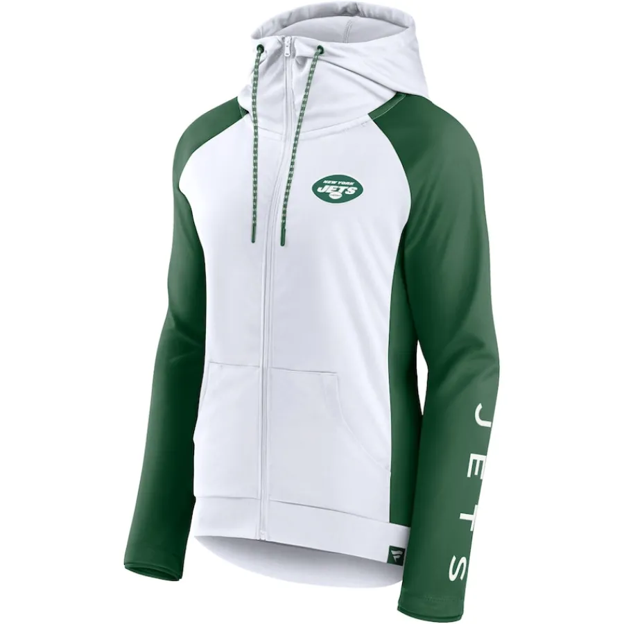 Women New York Jets Jackets | Sweatshirts & Fleece^Women's Fanatics White/Green End Around Lightweight Raglan Full-Zip Hoodie Jacket