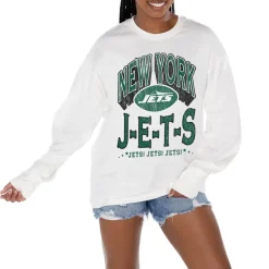 Women New York Jets Jackets^Women's Gameday Couture White Time Out Oversized Long Sleeve T-Shirt