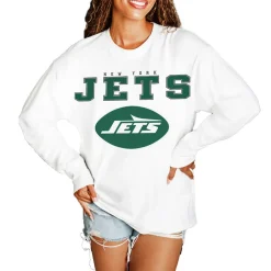 Women New York Jets Jackets^Women's Gameday Couture White Big Goals Oversized Long Sleeve T-Shirt