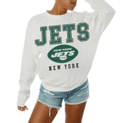 Women New York Jets Sweatshirts & Fleece | Women^Women's Gameday Couture White Sunday Drives Oversized Crewneck Pullover Sweatshirt