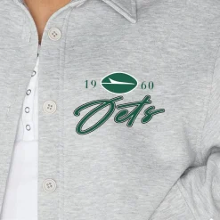 Women New York Jets Sweaters & Dress Shirts^Women's Gameday Couture Ash Full-Button Long Sleeve Overshirt