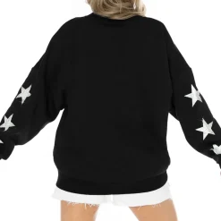 Women New York Jets Jackets | Sweatshirts & Fleece^Women's Gameday Couture Black Rhinestone Star Sleeve Settle The Score Tri-Blend Pullover
