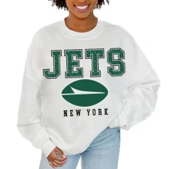 Women New York Jets Jackets | Sweatshirts & Fleece^Women's Gameday Couture White Sunday Drives Oversized Crewneck Pullover Sweatshirt