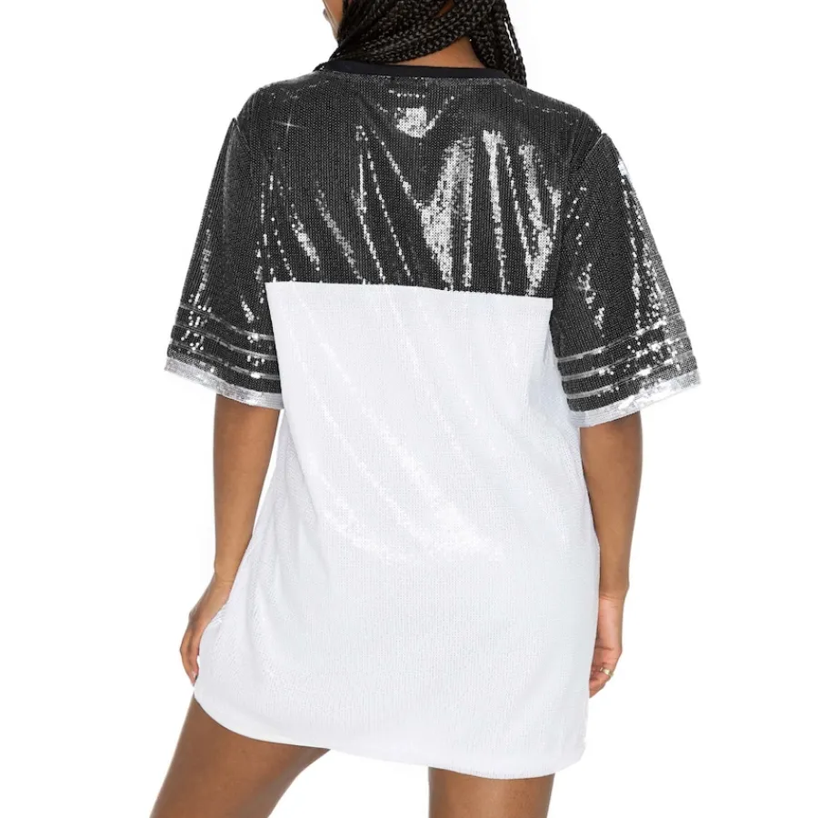 Women New York Jets Dresses & Skirts^Women's Gameday Couture White/Black Bling It Full Sequin Jersey Dress