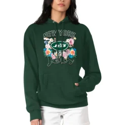 Women New York Jets Jackets^Women's G-III 4Her By Carl Banks Green Flowers Team Logo Graphic Fleece Pullover Hoodie