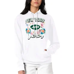 Women New York Jets Jackets^Women's G-III 4Her By Carl Banks White Flowers Team Logo Graphic Fleece Pullover Hoodie
