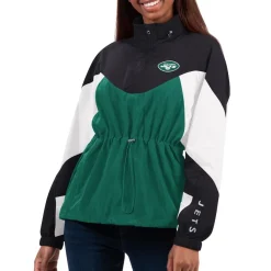 Women New York Jets Jackets | Sweatshirts & Fleece^Women's G-III 4Her By Carl Banks Green/Black Tie Breaker Lightweight Quarter-Zip Jacket