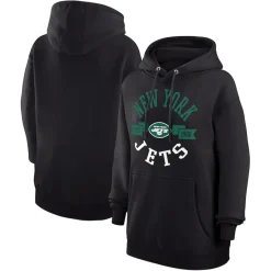 Women New York Jets Jackets^Women's G-III 4Her By Carl Banks Black Large Round Team Graphic Fleece Pullover Hoodie