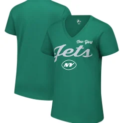 Women New York Jets T-Shirts | Women^Women's G-III 4Her By Carl Banks Green Post Season V-Neck T-Shirt