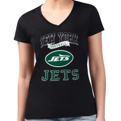 Women New York Jets T-Shirts | Women^Women's G-III 4Her By Carl Banks Black Team Fitted V-Neck T-Shirt