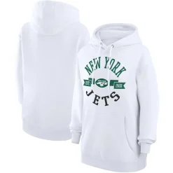Women New York Jets Jackets^Women's G-III 4Her By Carl Banks White Large Round Team Graphic Fleece Pullover Hoodie