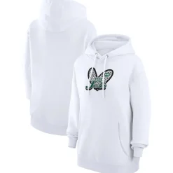 Women New York Jets Jackets^Women's G-III 4Her By Carl Banks White Animal Print Heart Team Graphic Fleece Tri-Blend Pullover Hoodie