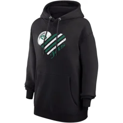 Women New York Jets Jackets^Women's G-III 4Her By Carl Banks Black Heart Fleece Tri-Blend Pullover Hoodie