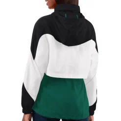 Women New York Jets Jackets | Sweatshirts & Fleece^Women's G-III 4Her By Carl Banks Green/Black Tie Breaker Lightweight Quarter-Zip Jacket